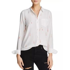 Rails Kate Rosé Print Silk Button Down Long Sleeve High-Low Hem Shirt Medium